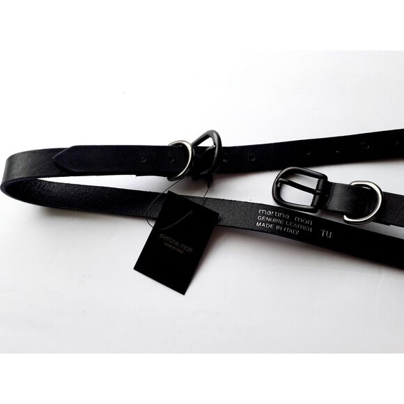Martina Mori Genuine Leather Made in Italy TU Double Silver Buckle Belt NWT - Picture 6 of 13